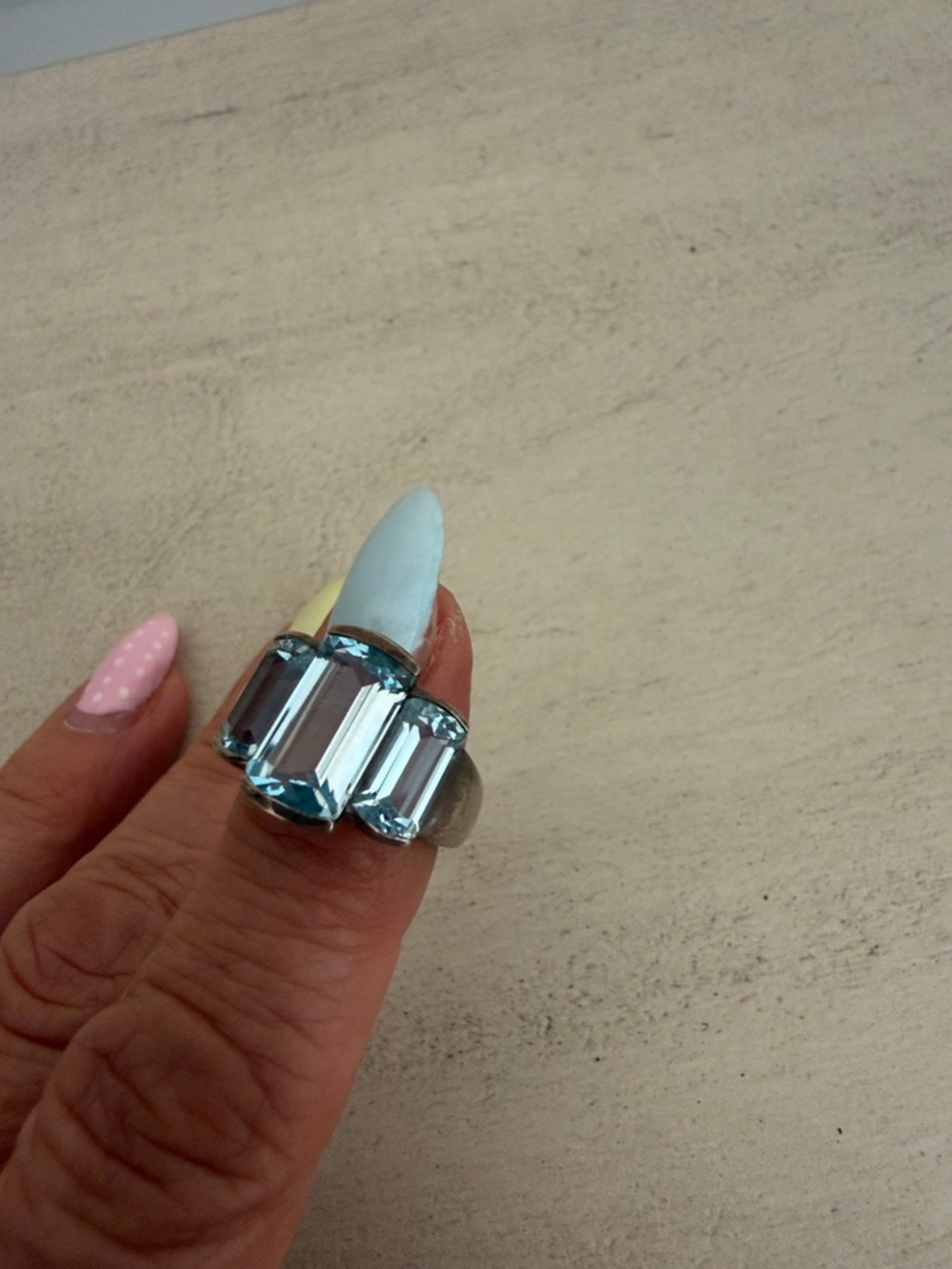 Vintage Sterling Silver Blue Topaz Three-Stone Ring